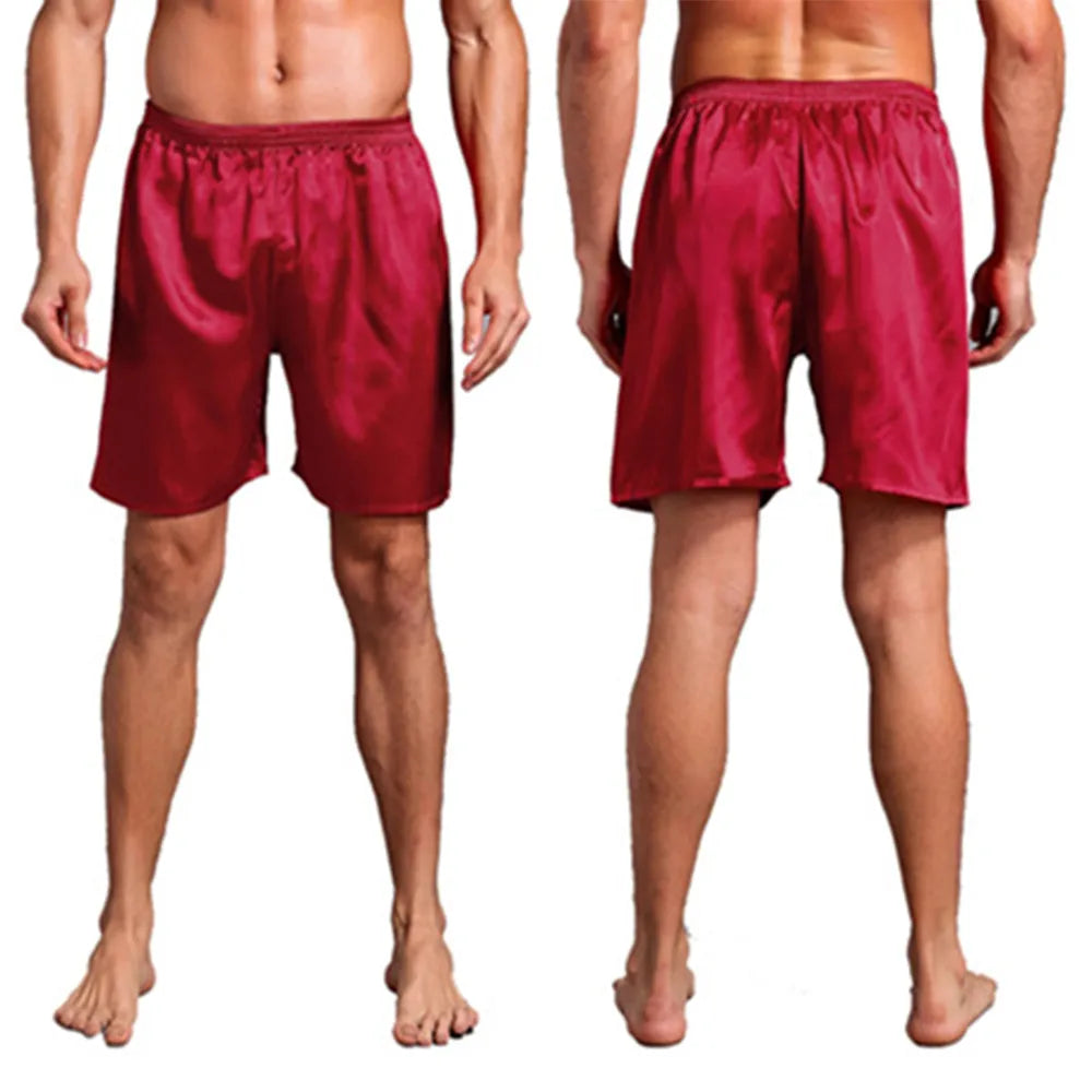 Men Casual Home Nightwear Silk Satin Pajamas Shorts Pyjamas